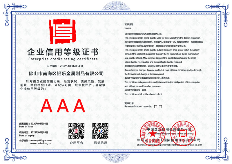 陕西企业信用等级证书